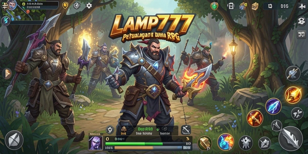 Antarmuka LAMPU777 yang memukau dengan karakter dan pemandangan RPG.