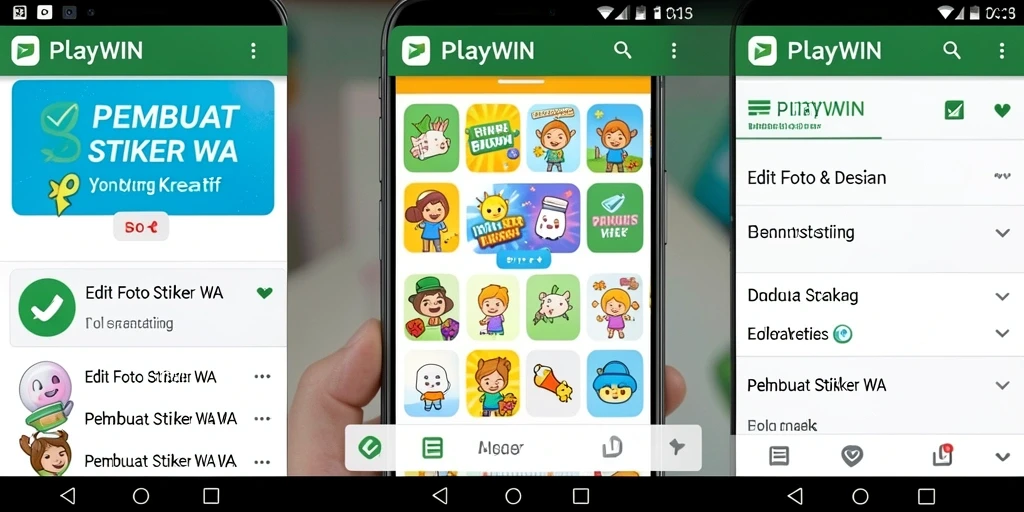 Antarmuka PLAYWIN menampilkan alat desain stiker yang user-friendly.